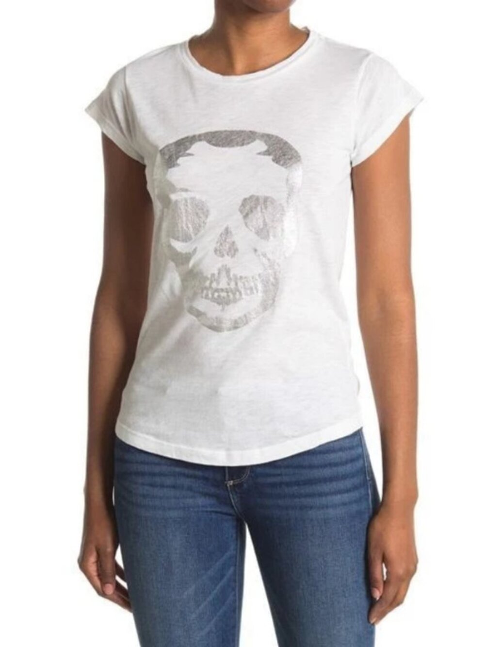 Zadig & Voltaire Skinny Skull Cotton Tee White T-Shirt Short Sleeve Top M